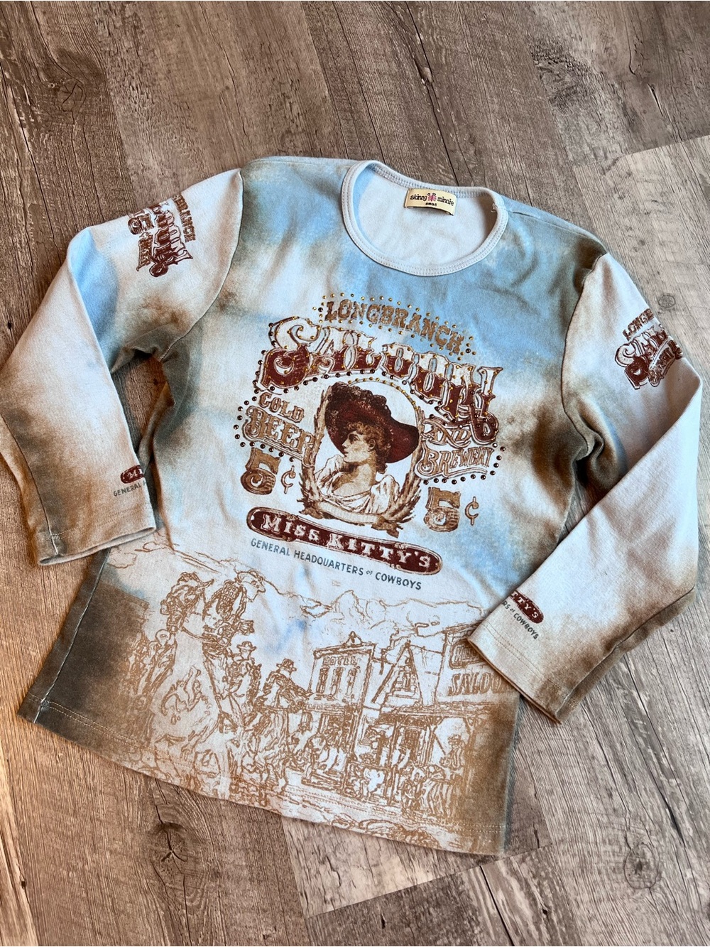 Y2K Skinny Minnie vintage-style long sleeve top - ‘longbranch saloon’ rhinestone
